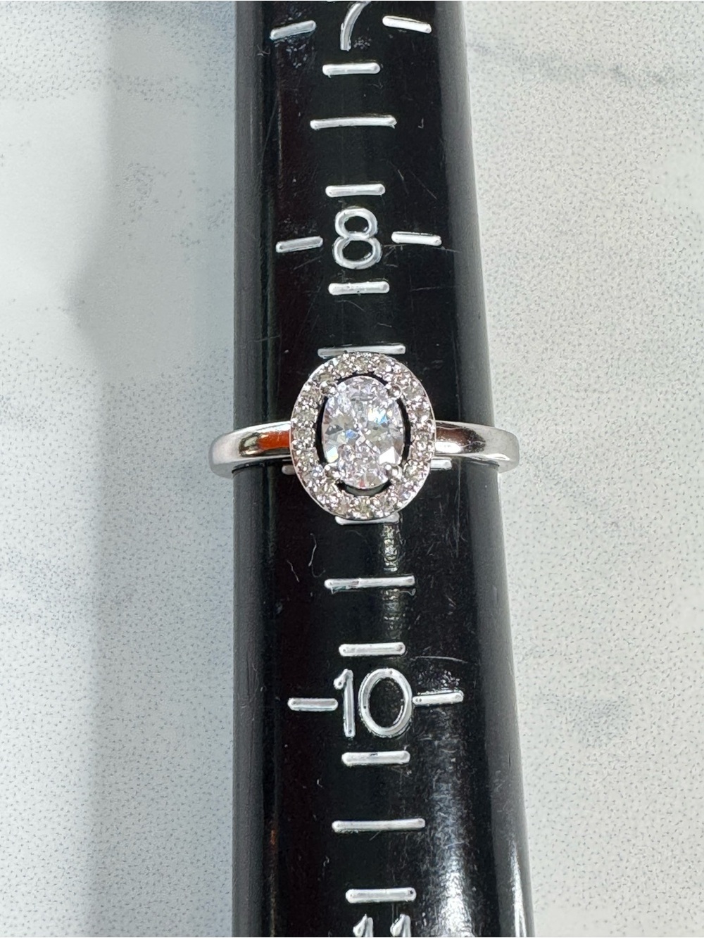 Diamond Halo Oval Solitaire Ring in Silver - Women Jewelry